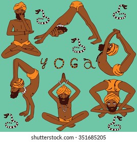  Meditating Yogi in different poses.