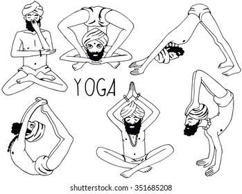  Meditating Yogi in different poses.