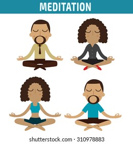 meditation. african american character design. 
healthcare concept.
vector flat modern icons illustration.
isolated on white background.