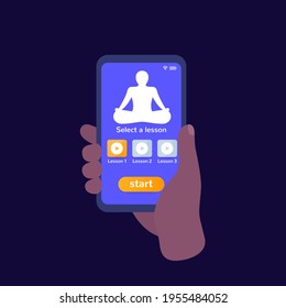 Meditation App Design, Phone In Hand, Vector Ui