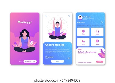 Meditation app interface vector design in eps 10