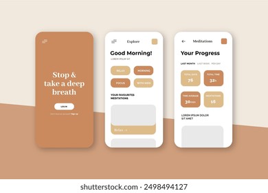 Meditation app screens collection vector design in eps 10