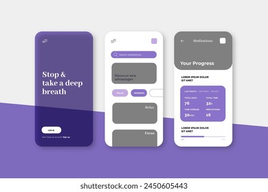 Meditation app screens vector design in eps 10