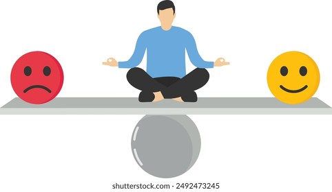 meditation, balance feelings of emotional control between work stress or sadness and the concept of a happy lifestyle, calm men do meditation to balance good and bad moods.

