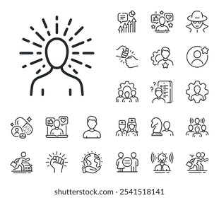 Meditation balance sign. Specialist, doctor and job competition outline icons. Yoga line icon. Relax body and mind symbol. Yoga line sign. Avatar placeholder, spy headshot icon. Strike leader. Vector
