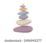 Meditation balance stone pyramid. Stacked pebbles pastel colors object isolated white background. Vector illustration