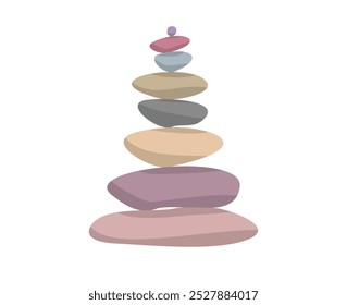 Meditation balance stone pyramid. Stacked pebbles pastel colors object isolated white background. Vector illustration