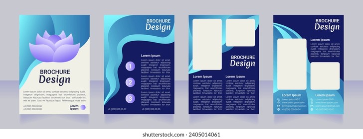 Meditation blue blank brochure design. Template set with copy space for text. Premade corporate reports collection. Editable 4 paper pages