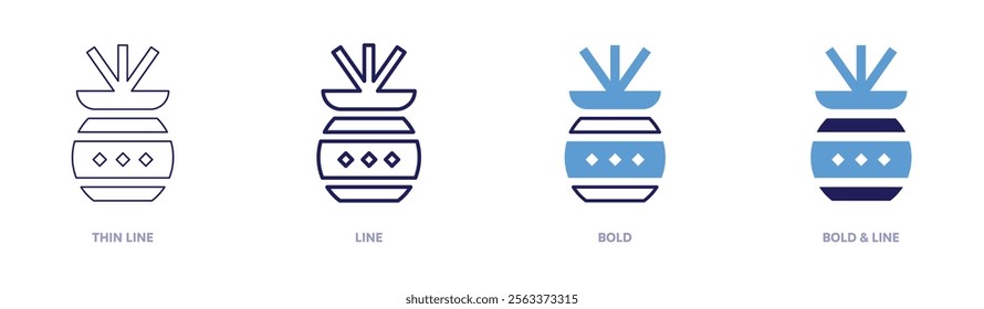 Meditation bowl icon in 4 different styles. Thin Line, Line, Bold, and Bold Line. Duotone style. Editable stroke.