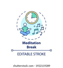 Meditation break concept icon. Workplace wellness idea thin line illustration. Creating beneficial break. Reducing stress, frustration. Vector isolated outline RGB color drawing. Editable stroke