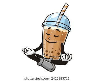 meditation Bubble tea cartoon mascot illustration character vector clip art hand drawn