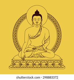 Meditation Buddha sitting on floral altar.Vector illustration