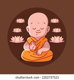 meditation buddhist monk with flowers