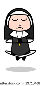 Meditation - Cartoon Nun Lady Vector Illustration﻿