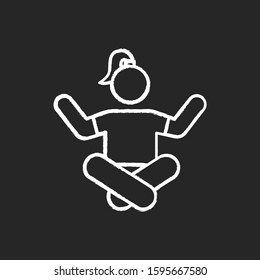 Meditation chalk icon. Yoga practice. Relaxation and rest. Spirituality and tranquility. Lotus position. Stress relief. Selfcare and healthcare. Isolated vector chalkboard illustration