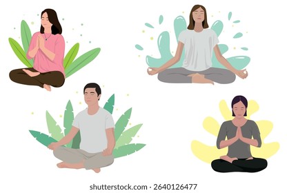Meditation character illustration design. Vector illustration in flat cartoon style of Meditation