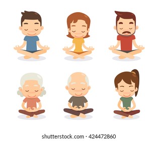 Meditation characters set. Flat design.