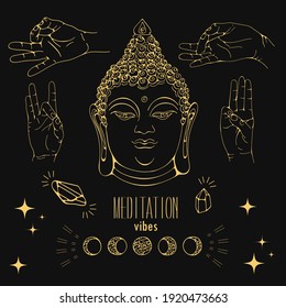 Meditation collection in black and gold illustration