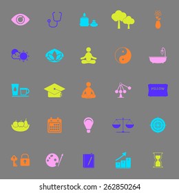 Meditation color icons on gray background, stock vector