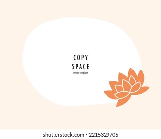 Meditation composition with flower, square template with copy space, vector arrangement with lotus, poster design, greeting card with doodle icons of home incense