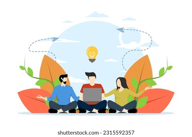 meditation concept, health benefits for body, mind and emotions, thought process, initiating and searching for ideas, finding solutions, solving problems calmly, vector illustration in flat style.