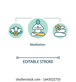 Meditation Concept Icon. Mindfulness Idea Thin Line Illustration. Inner Calm Practice. Stress Reduction. Alternative, Complementary Medicine. Vector Isolated Outline RGB Color Drawing. Editable Stroke