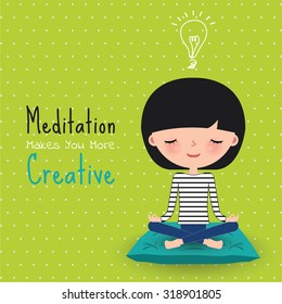 Meditation Creative Woman Sitting On Cushion Cartoon