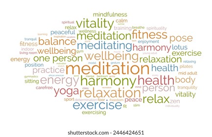 Meditation Day word cloud template. Health awareness concept vector background.