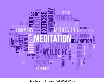 Meditation Day word cloud template. Health awareness concept vector background.