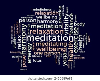 Meditation Day word cloud template. Health awareness concept vector background.