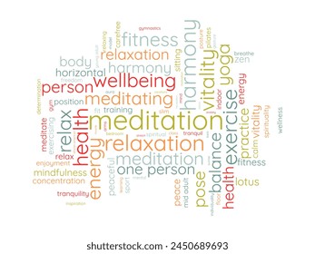 Meditation Day word cloud template. Health awareness concept vector background.