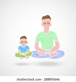 meditation father and son together vector texture.