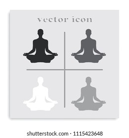 Meditation flat black and white vector icon.