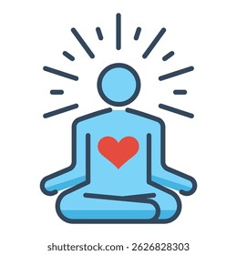Ícone plano de meditação, com uma pessoa em meditação, simbolizando atenção plena, paz interior e crescimento pessoal