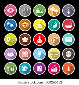 Meditation flat icons with long shadow, stock vector