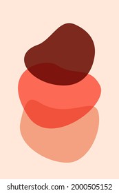Meditation flat. Poster with ovale stones minimalist style overlay. Vector illustration. Abstract shape rocks background. Stacked pebbles color drawing. Cool print tshirt design. Balance zen concept