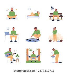 Conjunto de Ilustração de Vetor Plano de Meditação 1