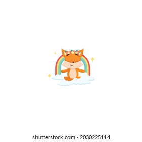 Meditation Fox Sticker Icon Isolated On White Background
