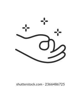 Meditation gesture, linear icon. Earth mudra. Yoga. Line with editable stroke