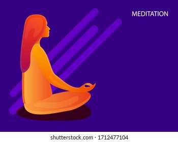 Meditation Girl Flat vector Icon Illustration with Gradient Color