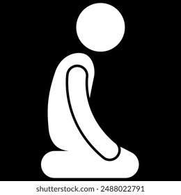 Icono de glifo de meditación. Una figura en una pose de meditación sentada, que simboliza atención plena, tranquilidad y relajación. Perfecto para temas de bienestar, yoga y salud mental.