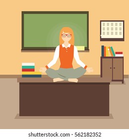 meditation headmaster in a classroom flat illustration