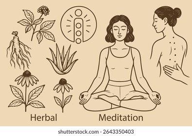 meditação saúde e flores de ervas