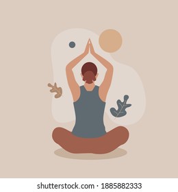 Meditation, health benefits for body, controlling mind and emotions, inception and the search for ideas. Woman are sitting in the lotus position. Flat concept vector illustration