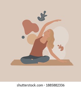 Meditation, health benefits for body, controlling mind and emotions, inception and the search for ideas. Woman are sitting in the lotus position. Flat concept vector illustration