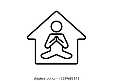 meditation home icon. people meditating in home. line icon style. simple vector design editable