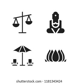 meditation icon. 4 meditation vector icons set. relax, great buddha of thailand and lotus flower icons for web and design about meditation theme