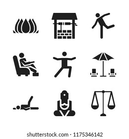 meditation icon. 9 meditation vector icons set. yoga, relax and lotus flower icons for web and design about meditation theme