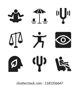 meditation icon. 9 meditation vector icons set. sound fork, mind and relax icons for web and design about meditation theme