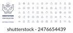 Meditation icon collection. Thin line icon. Editable stroke. Editable stroke. Meditation icons for web and mobile app.